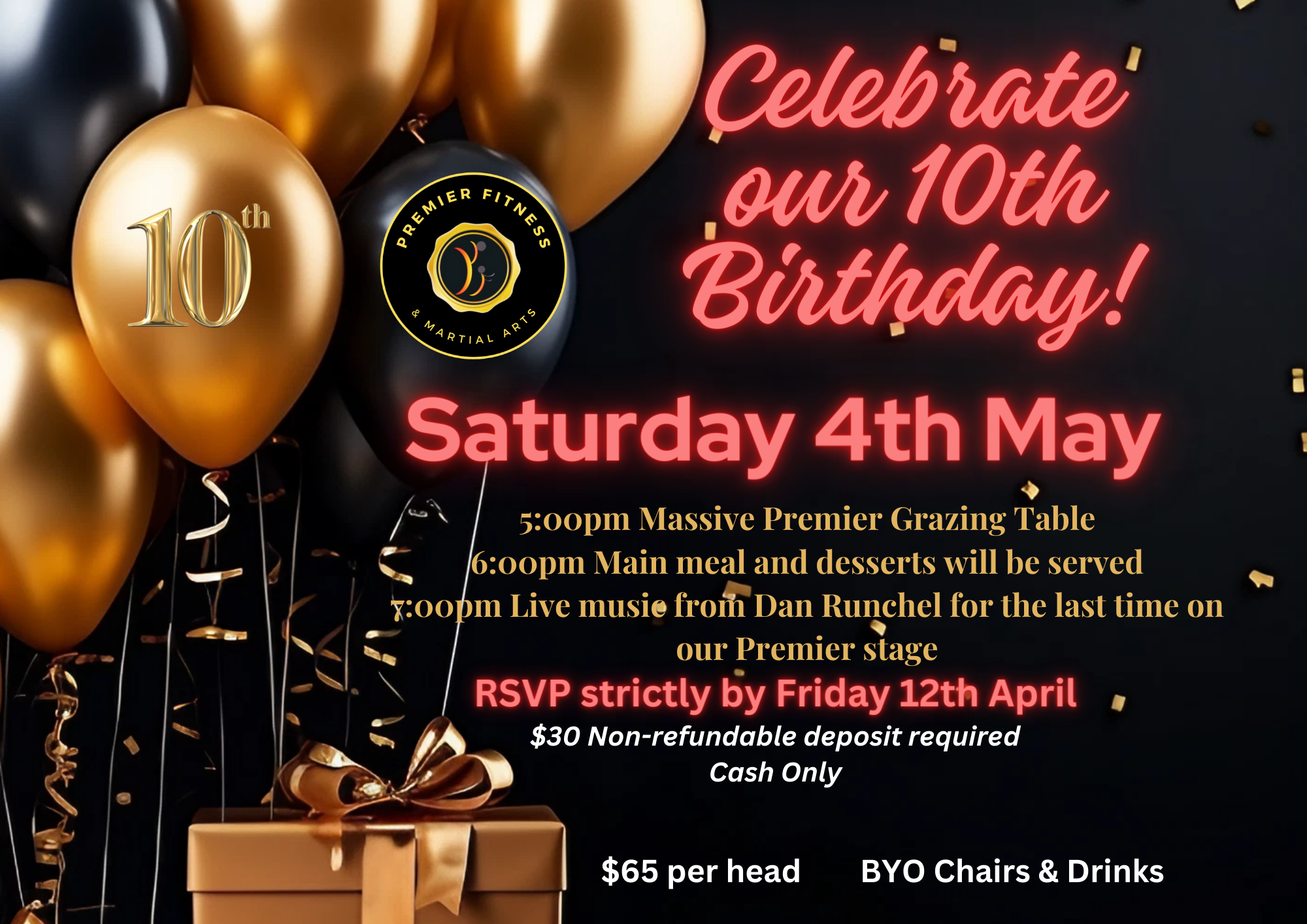 Premier Fitness and Martial Arts 10th Birthday Party Invitation